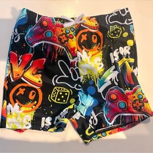 Kids Black Graffiti-Print Swim Shorts 7/8 T